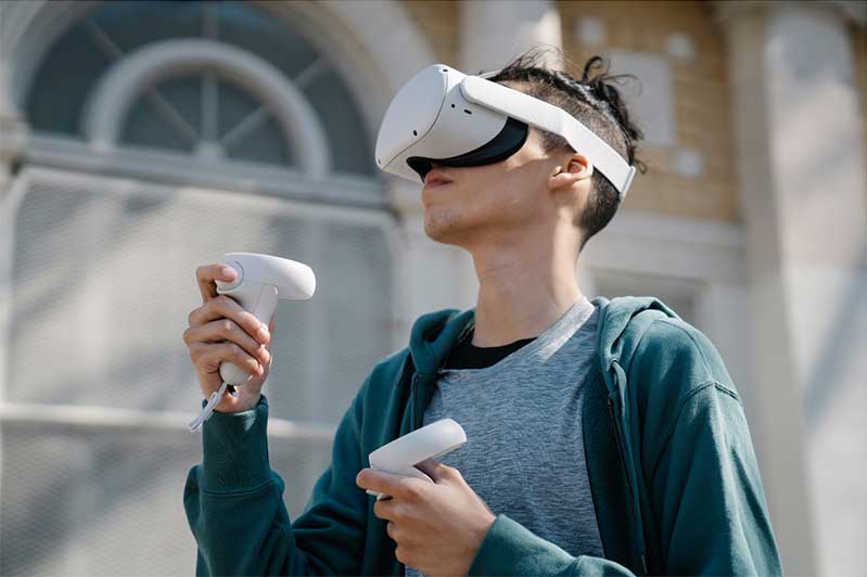 A man exploring using a virtual reality headset. 