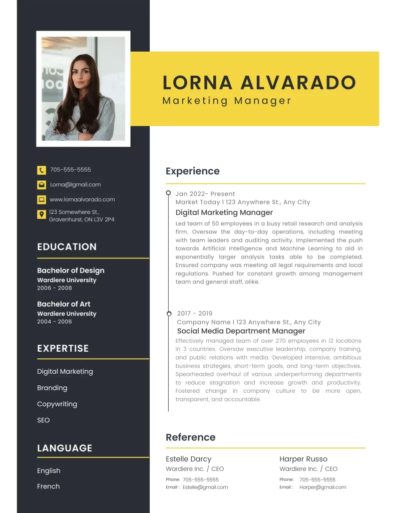 Marketing Manager Example Resume - Canva